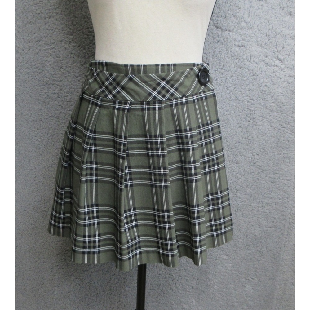 Joe B Plaid Pleated Mini Skirt Womens M Green Preppy Schoolgirl Grunge Stretch